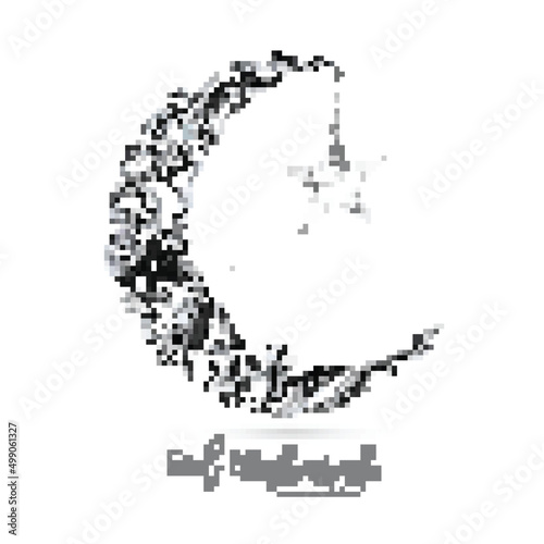 Hand draw decorative eid mubarak with moon sketch card design