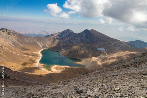 Panoramic shot of a landscape with a crater and its volcanic lagoons of the Nevado de Toluca in Mexico