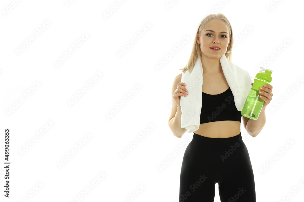 Concept of healthy lifestyle, sporty woman isolated on white background Concept of healthy lifestyle, sporty woman isolated on white background