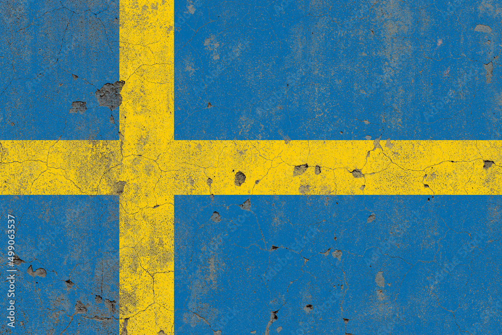 Sweden flag on a rustic old concrete wall surface Sweden flag on a rustic old concrete wall surface