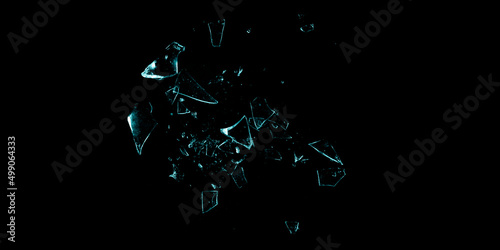 Broken glass on the black bachground. Isolated realistic cracked glass effect	
 photo