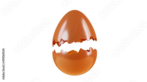 Chocolate egg, 3d rendering. Treat for Easter. Cracked chocolate egg isolated on a white background. Chocolate candies with a surprise.