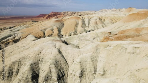 Drone shot of canyon desert mountains Aktau in Kazakhstan photo