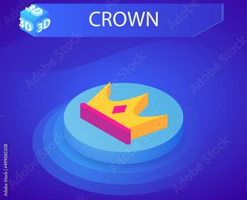 Crown isometric design icon. Vector web illustration. 3d colorful concept