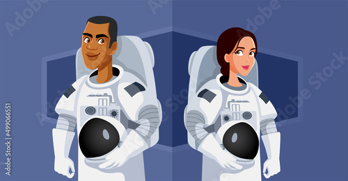 Couple of Astronauts on a Spaceship Vector Illustration