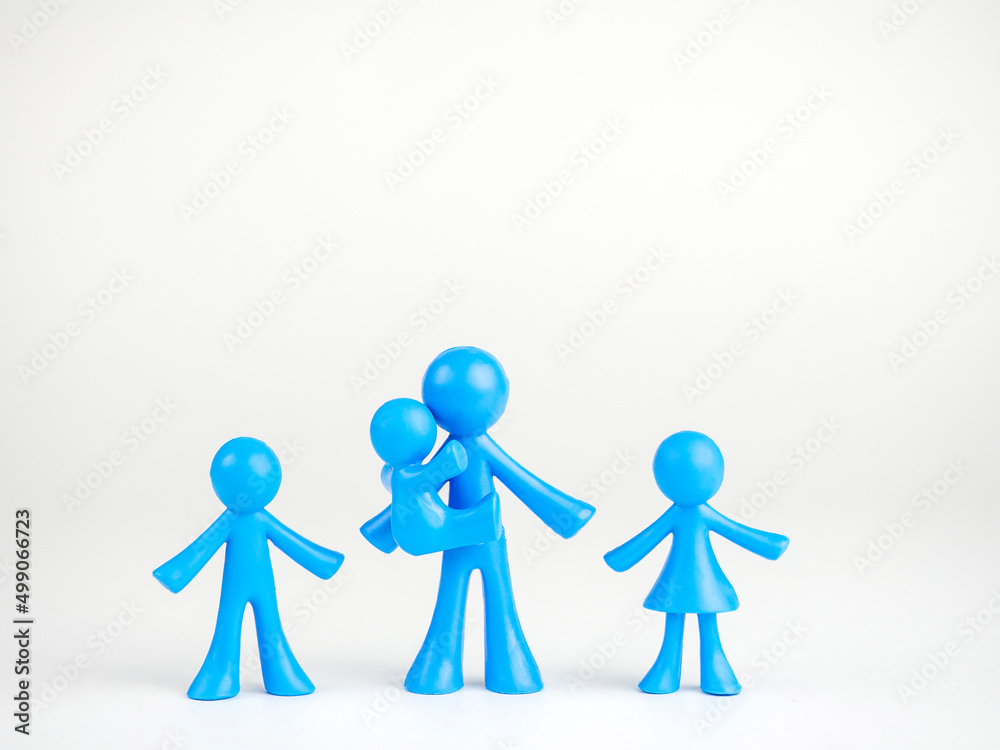 Blue men on a gray background. Father and children concept, father's day