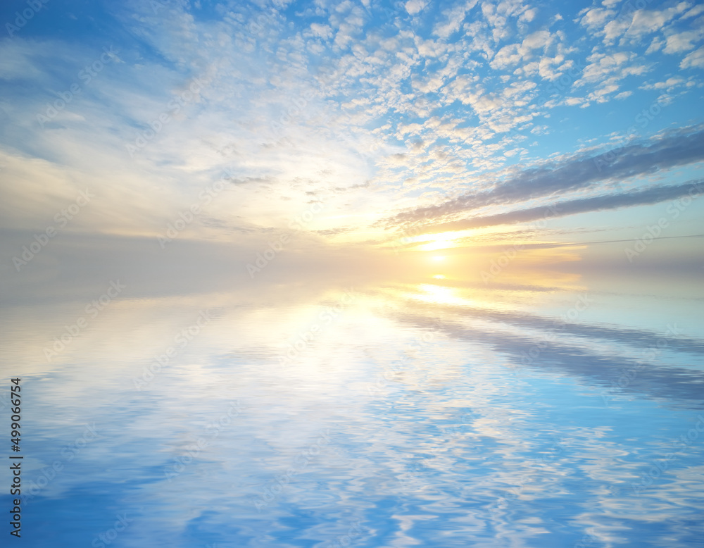 Sky background and water reflection.