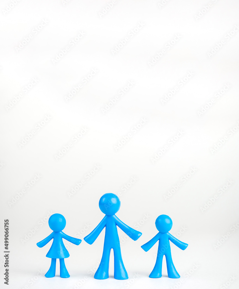 Blue men on a gray background. Father and children concept, father's day Blue men on a gray background. Father and children concept, father's day
