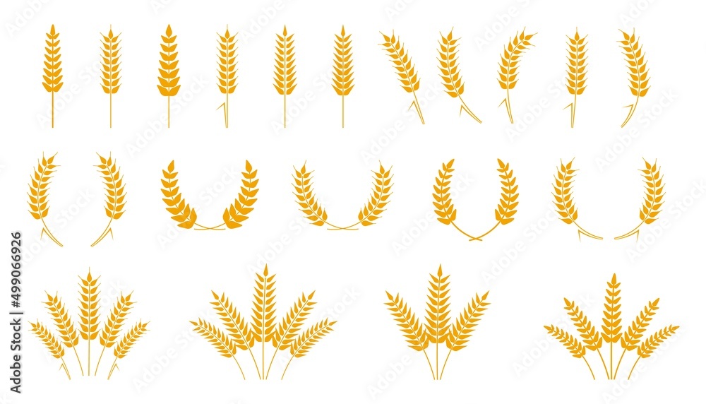 Wheat wreaths logos. Wheat ear icons. Vector agriculture ears symbols. Wheat wreaths logos. Wheat ear icons. Vector agriculture ears symbols.