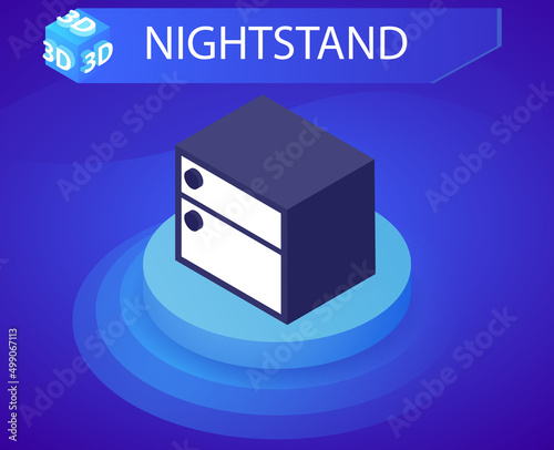 Nightstand isometric design icon. Vector web illustration. 3d colorful concept