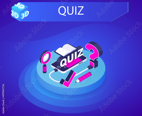 Quiz isometric design icon. Vector web illustration. 3d colorful concept