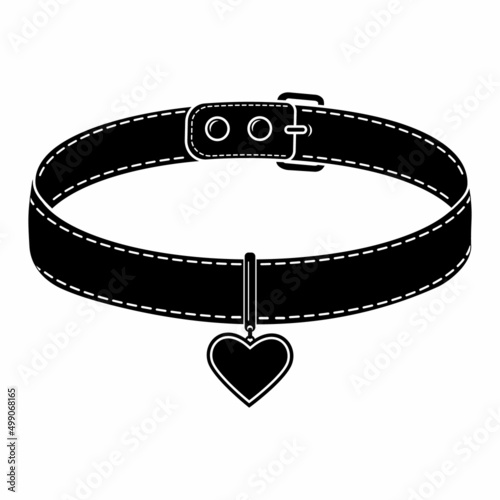 A collar for cats and dogs with a pendant. Vector isolated illustration of a black icon
