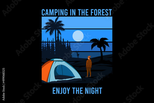 Camping in the forest enjoy the night retro vintage landscape