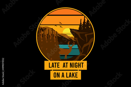Late at night on a lake retro vintage landscape