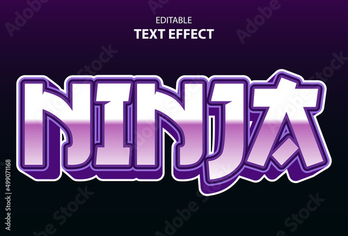 ninja text effect with purple color editable for logo.