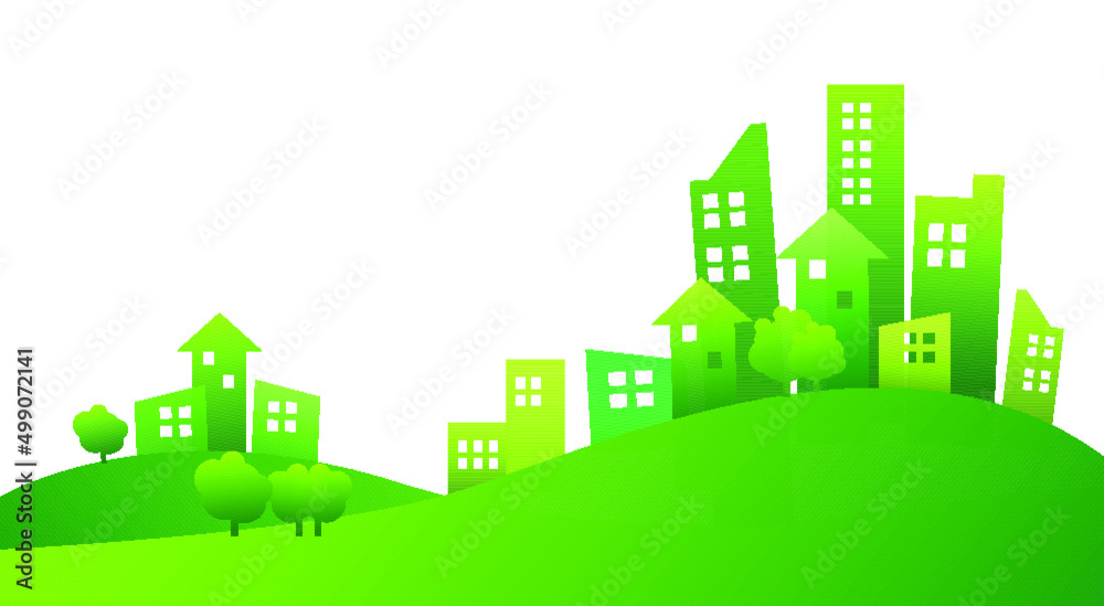 Building and City Illustration green style. Green city