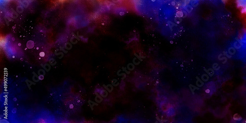 Abstract cosmic purple ink texture water color paint illustration. Deep dark violet neon lights watercolor background. Abstract night sky space watercolor background with stars.
