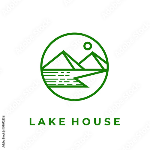 Natural inn house illustration logo by the lake