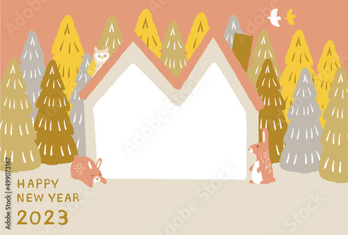 023年　卯年年賀状　森のうさぎハウス　フォトフレーム