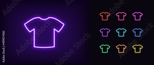 Outline neon tshirt icon. Glowing neon t shirt silhouette, merch pictogram. Sport clothes
