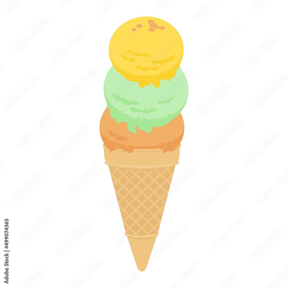 Vector illustration of triple scoop ice cream isolated on background. Vector illustration of triple scoop ice cream isolated on background.