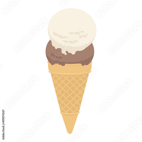 Vector illustration of vanilla and chocolate ice cream isolated on background.