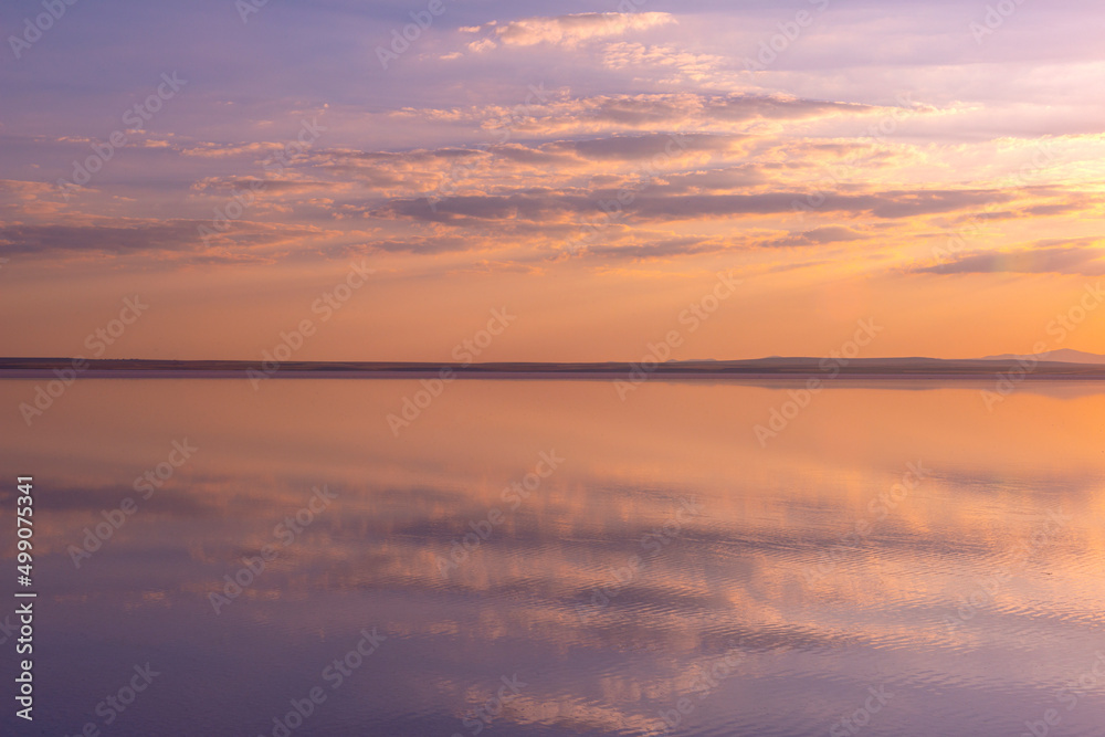 Salt lake in Turkey. Great view from the salt lake at sunset in the evening.