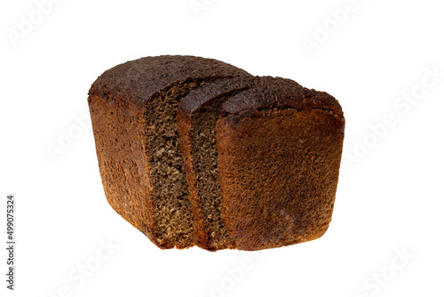 Black rye bread square shape on a white background, full focus, clipping path, no shadows. rye bread on a white background