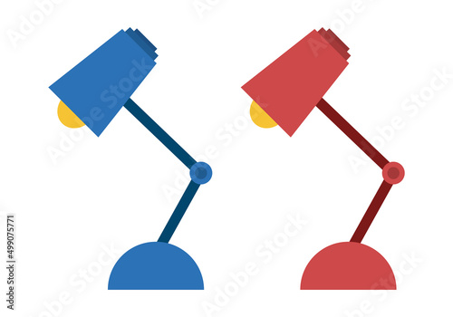 Lámpara roja y azul en fondo blanco. 