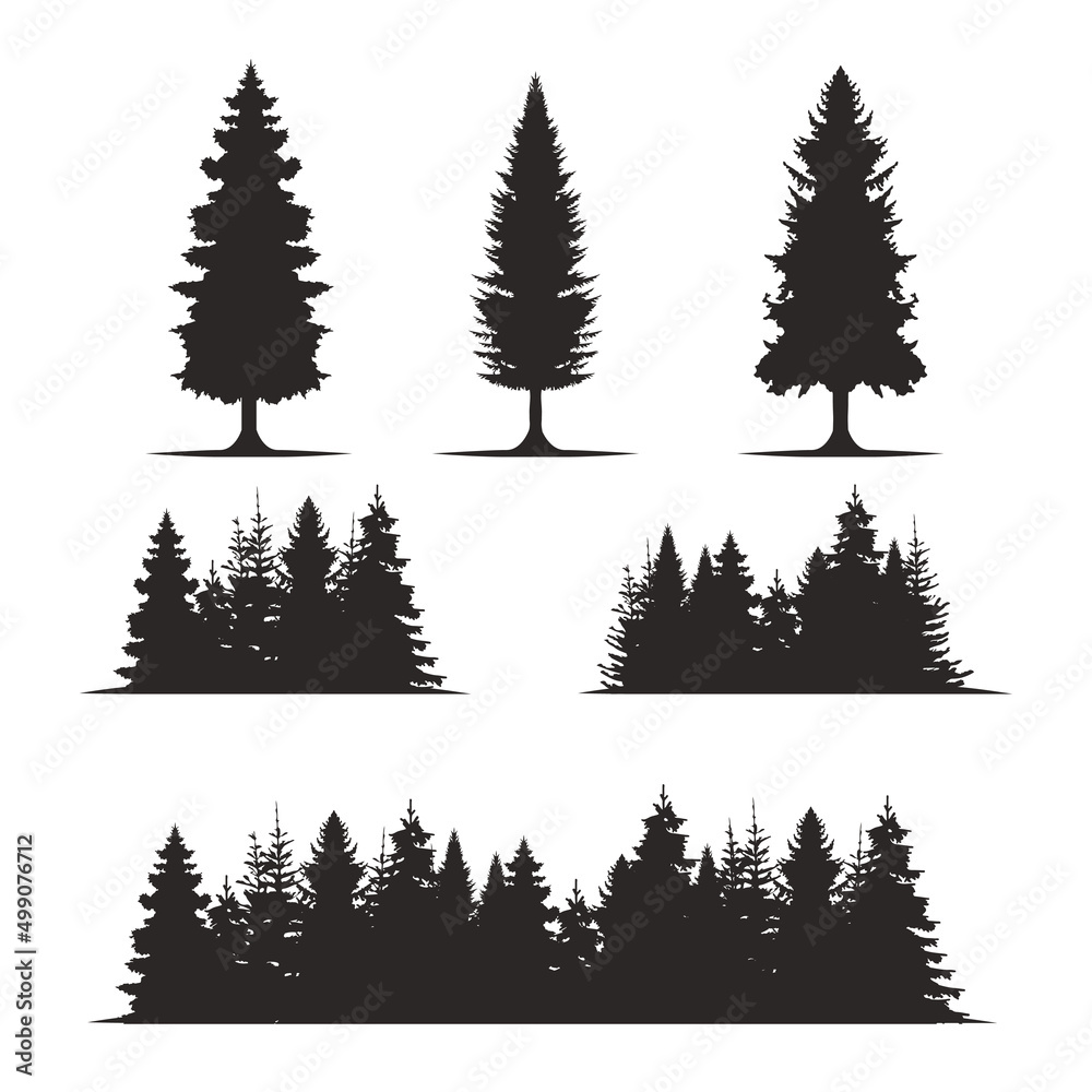 Fototapeta premium Vintage tree forest silhouette set