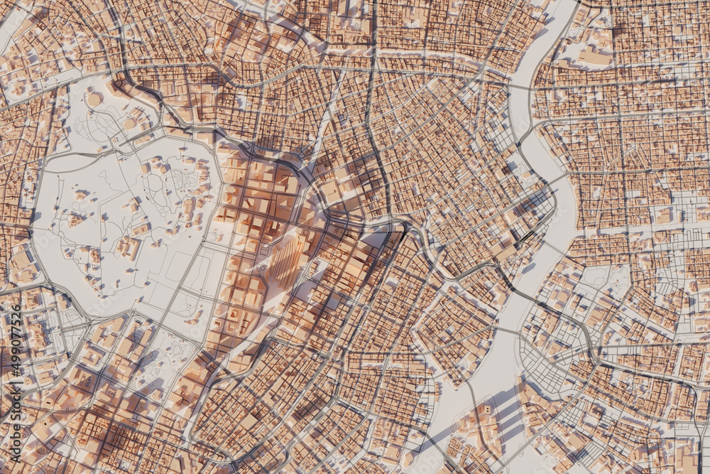 Tokyo map 3D model. Cartography and infrastructure engineering. 3D ...