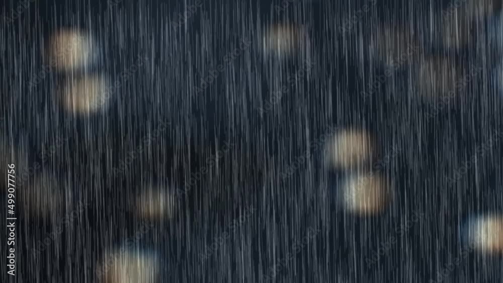 Heavy rain, Raindrops falling rain isolated on dark 4K Loop background. Rain pouring or thunderstorm. power of nature elements weather. Slow Rain, Thunder, speedy, shower, rainfall