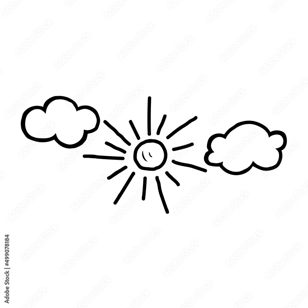 Doodle-style sun and clouds isolated on a white background.Vector illustration. Doodle-style sun and clouds isolated on a white background.Vector illustration.