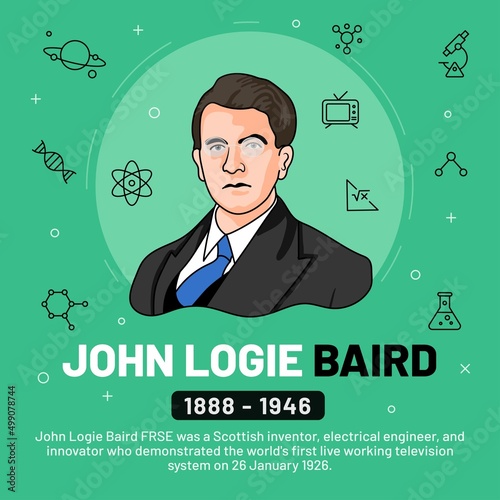 Vector illustration of famous personalities: John Logie Baird with bio 