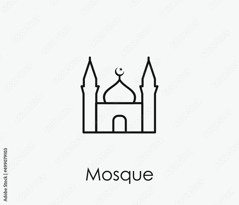 Mosque vector icon. Editable stroke. Symbol in Line Art Style for Design, Presentation, Website or Apps Elements, Logo. Pixel vector graphics - Vector