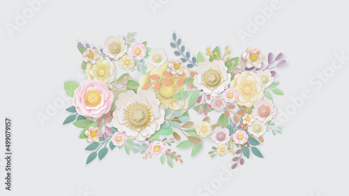 3D rendering Flowers pastel background.Spring, nature and cosmetology concept. Botanical background.
