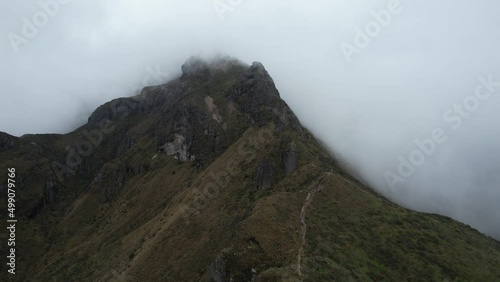 Rucu Pichincha Volcano Mountain Hills Under Thick Clouds, Aerial View of Stunning Nature Above Quito, Ecuador
