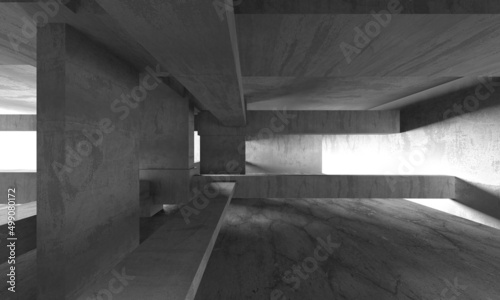 Dark Concrete Wall Architecture. Empty Room