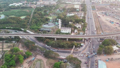 Out station buses departing from CHENNAI MOFUSSIL BUS TERMINAL (CMBT) in a aerial view. photo