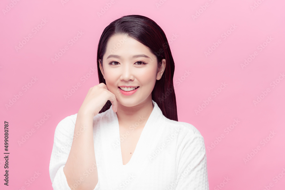 closeup young woman smiling face with clean skin closeup young woman smiling face with clean skin