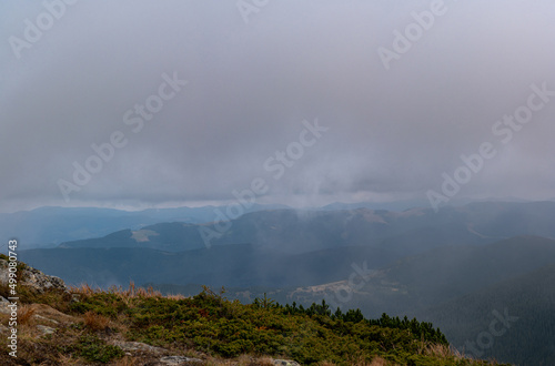 Panoramas of the Carpathians at dawn, dreamy panoramas of the mountains.