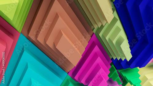 Wallpaper Mural Multicolored, Tech Background with a Geometric 3D Structure. Bright, Stepped design with Extruded Futuristic Forms. 3D Render. Torontodigital.ca