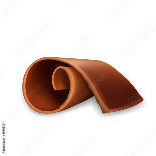Chocolate Shaving Delicious Dessert Slice Vector. Curl Chocolate Pastry Nutrition, Cocoa Product. Coiled And Rolled Gourmet Confectionery Foodstuff Template Realistic 3d Illustration
