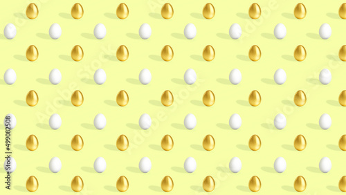 3D rendering Gold and white eggs background. Design for holiday greeting card and invitation of the happy Easter day.