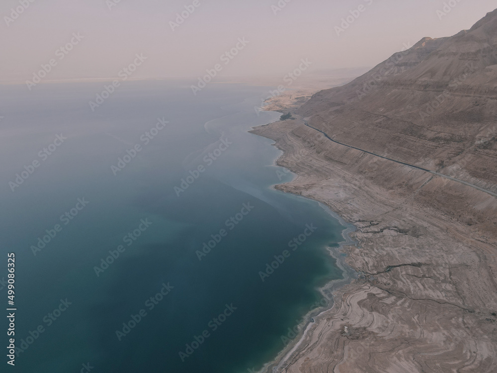 Fototapeta premium Aerial shoot of Salty shore of Dead Sea Seascape, Nature background. Israel