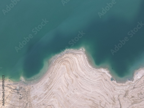 Obraz na plátne Aerial shoot of washout or sinkhole on Salty shore of Dead Sea Seascape