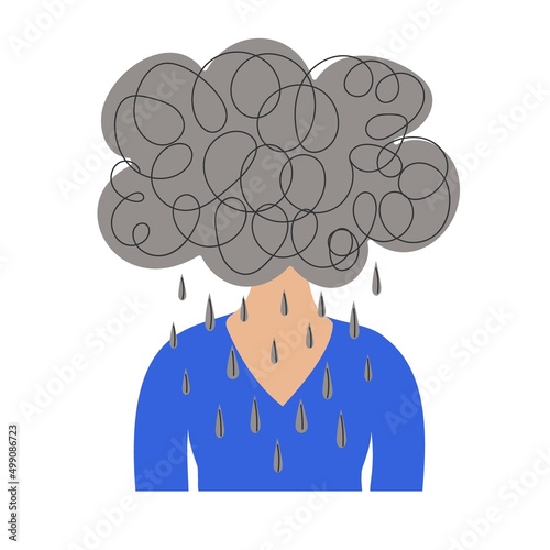 A woman with a rain cloud for a head