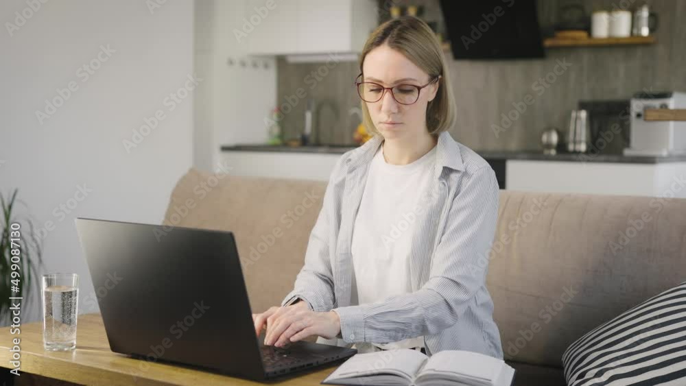 Woman student studying a new specialty in online courses. Internet education. Woman student studying a new specialty in online courses. Internet education.