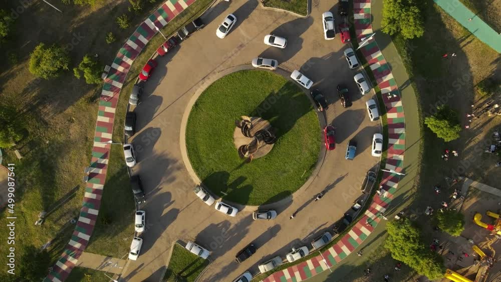 Aerial top-down orbiting over roundabout close to Kempes park at Cordoba in Argentina Aerial top-down orbiting over roundabout close to Kempes park at Cordoba in Argentina