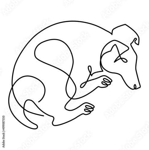 Sleeping smooth-haired fox terrier  humorous illustration  continuous line drawing  isolated on white background.